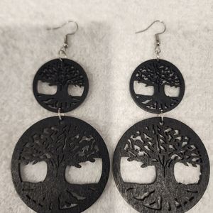 Double wood tree of life dangle earrings.